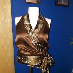 Satin wrap halter top